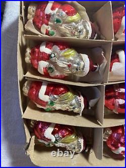 12Vintage Glass Santas Figural Christmas Ornament In Original Box Japan