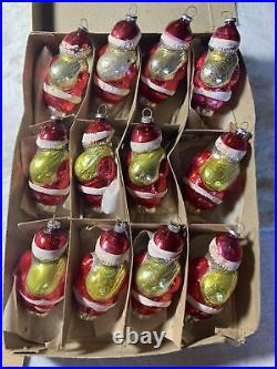 12Vintage Glass Santas Figural Christmas Ornament In Original Box Japan