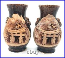 1940 Pair Of Vintage Japanese Banko Red-ware Vases