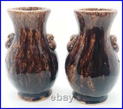 1940 Pair Of Vintage Japanese Banko Red-ware Vases