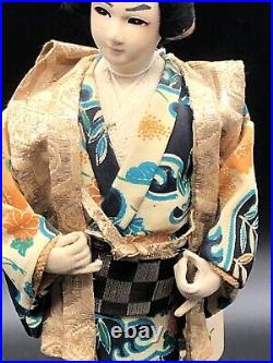 1957 Antique Vintage Japan Geisha Doll Real Hair Silk Orig Tag Japanese Figurine