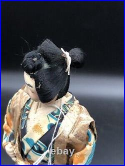 1957 Antique Vintage Japan Geisha Doll Real Hair Silk Orig Tag Japanese Figurine