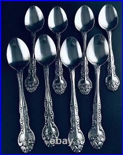 42 Pc Vtg Floral 8 Place Sets & Serving Spoons Hvy Duty Antiqued Stainless Japan