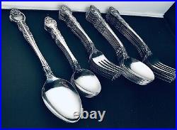 42 Pc Vtg Floral 8 Place Sets & Serving Spoons Hvy Duty Antiqued Stainless Japan