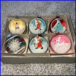 5 Japan 3D Diorama Vintage Mercury Glass Christmas Ornament 1950's In Box