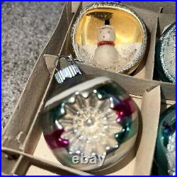 5 Japan 3D Diorama Vintage Mercury Glass Christmas Ornament 1950's In Box