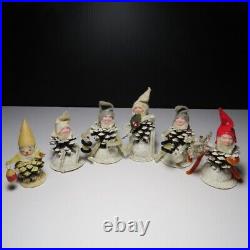 5 Vintage Pine Cone Christmas Elves and 1 Pine Cone Christmas Ornament Japan