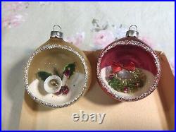 6 Vintage Glass DIORAMA Shiny Brite Japan Christmas Tree Ornaments Rare