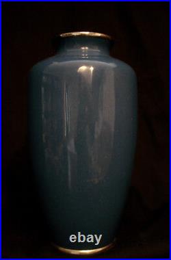 9 3/4 Vintage Japanese Showa Period Silver Wire Cloisoone Blue Vase
