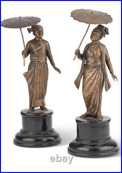 A Fine Pair Of Japanese Bronze Okimono Of A Japanese Couple. Meiji Era