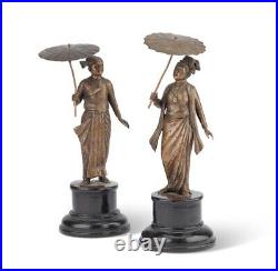 A Fine Pair Of Japanese Bronze Okimono Of A Japanese Couple. Meiji Era