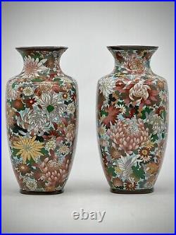 A Magnificent pair of Japanese Cloisonne Enamel Millefiori Chrysanthemums Vases