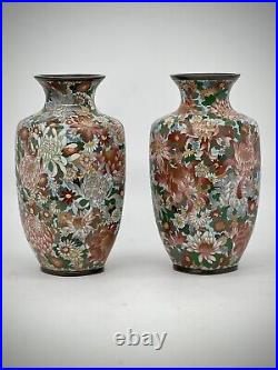 A Magnificent pair of Japanese Cloisonne Enamel Millefiori Chrysanthemums Vases