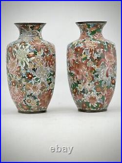 A Magnificent pair of Japanese Cloisonne Enamel Millefiori Chrysanthemums Vases