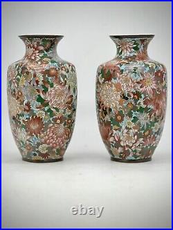 A Magnificent pair of Japanese Cloisonne Enamel Millefiori Chrysanthemums Vases