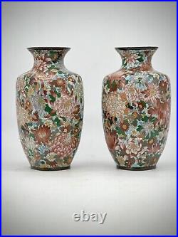 A Magnificent pair of Japanese Cloisonne Enamel Millefiori Chrysanthemums Vases