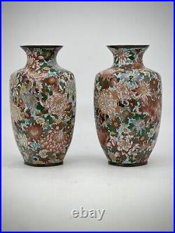 A Magnificent pair of Japanese Cloisonne Enamel Millefiori Chrysanthemums Vases