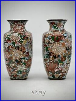 A Magnificent pair of Japanese Cloisonne Enamel Millefiori Chrysanthemums Vases