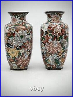 A Magnificent pair of Japanese Cloisonne Enamel Millefiori Chrysanthemums Vases