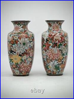 A Magnificent pair of Japanese Cloisonne Enamel Millefiori Chrysanthemums Vases