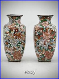 A Magnificent pair of Japanese Cloisonne Enamel Millefiori Chrysanthemums Vases