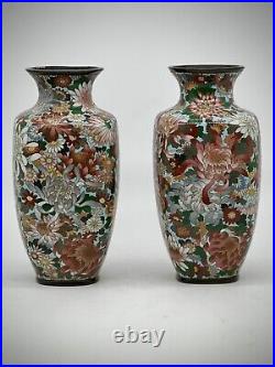 A Magnificent pair of Japanese Cloisonne Enamel Millefiori Chrysanthemums Vases