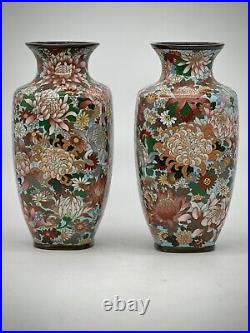 A Magnificent pair of Japanese Cloisonne Enamel Millefiori Chrysanthemums Vases