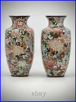 A Magnificent pair of Japanese Cloisonne Enamel Millefiori Chrysanthemums Vases