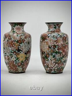 A Magnificent pair of Japanese Cloisonne Enamel Millefiori Chrysanthemums Vases