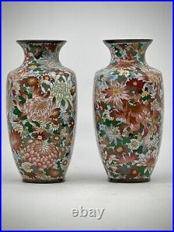 A Magnificent pair of Japanese Cloisonne Enamel Millefiori Chrysanthemums Vases