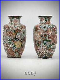 A Magnificent pair of Japanese Cloisonne Enamel Millefiori Chrysanthemums Vases