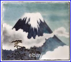 A Vintage Japanese Wireless Cloissone Plaque Of Mount Fuji