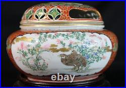 Antique 19th Century Nippon Japan Porcelain Yokohama Lidded Censer Birds Flowers