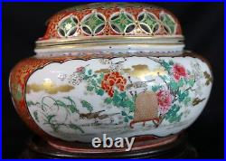 Antique 19th Century Nippon Japan Porcelain Yokohama Lidded Censer Birds Flowers