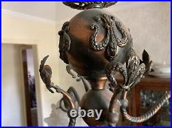 Antique Arts Crafts Japanned Copper combo Gas Electric Light fixture 32x16