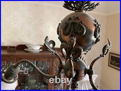 Antique Arts Crafts Japanned Copper combo Gas Electric Light fixture 32x16