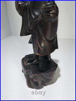 Antique Carving Chinese Fisherman Wood Intricate Beautiful 12 Inches