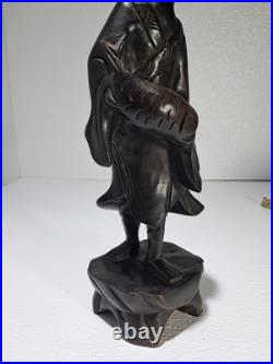 Antique Carving Chinese Fisherman Wood Intricate Beautiful 12 Inches