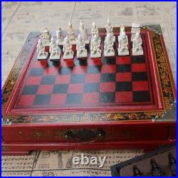 Antique Chess Set Vintage Stone Pieces Hand Carved Wood Elegant Board Gift Idea