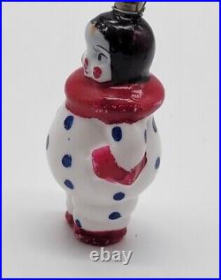 Antique Christmas Figural Ornament Light Bulb Clown Painted Milk Glass Vintage