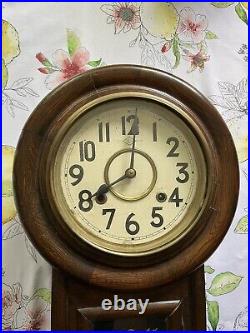 Antique HL Trade Mark Wooden Japanese Wall Clock Vintage Working