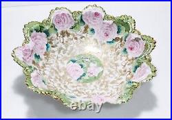 Antique Hand Painted NIPPON Japan Roses Gold Gilt Large Porcelain Bowl