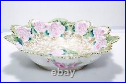 Antique Hand Painted NIPPON Japan Roses Gold Gilt Large Porcelain Bowl