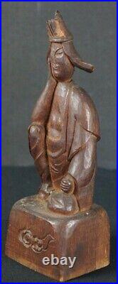 Antique Japan Buddhist deity sculpture 1800s Kibori Edo craft