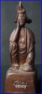 Antique Japan Buddhist deity sculpture 1800s Kibori Edo craft