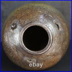 Antique Japan Chatsubo Bizen ceramic tea leaf holder 1900 wood kiln craft