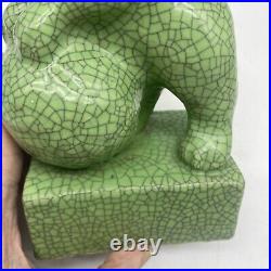 Antique Japan Crackle Glaze Celadon Dog Figure 1920