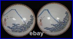 Antique Japan Fuji ceramic bowls set Meshichawan 1800 Yakimono hand craft