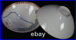 Antique Japan Fuji ceramic bowls set Meshichawan 1800 Yakimono hand craft