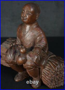 Antique Japan Noka young peasant restin sculpture Kibori carving 1900